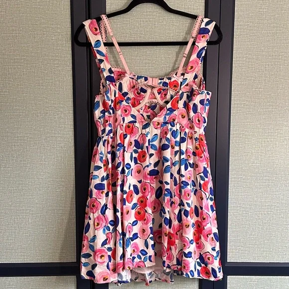 For Love & Lemons Gianna Silky Blue/Pink Floral Mini Dress + Bra, NWT, Size M - Picture 6 of 10